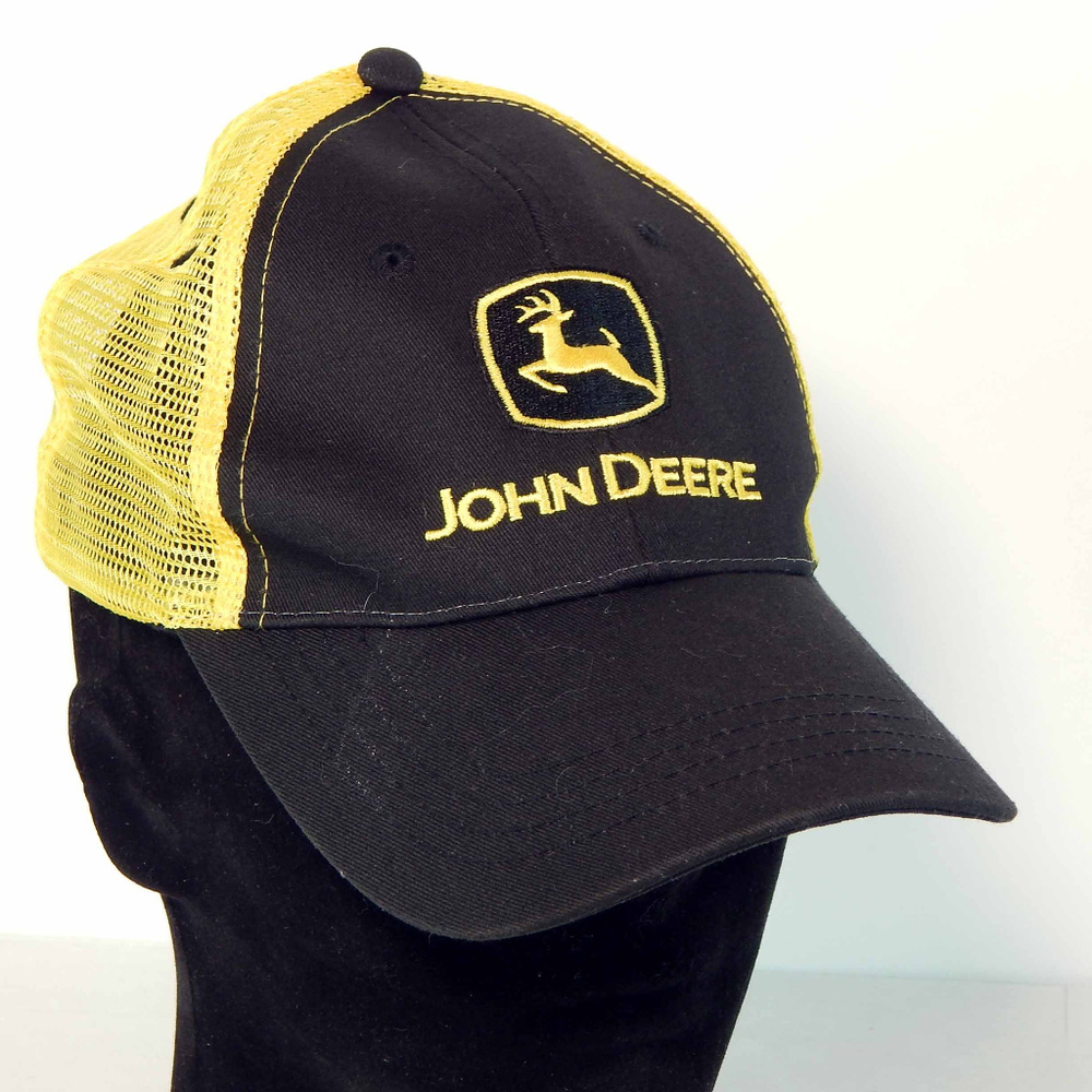 John Deere Black and Yellow Mesh Snapback Cap Hat
